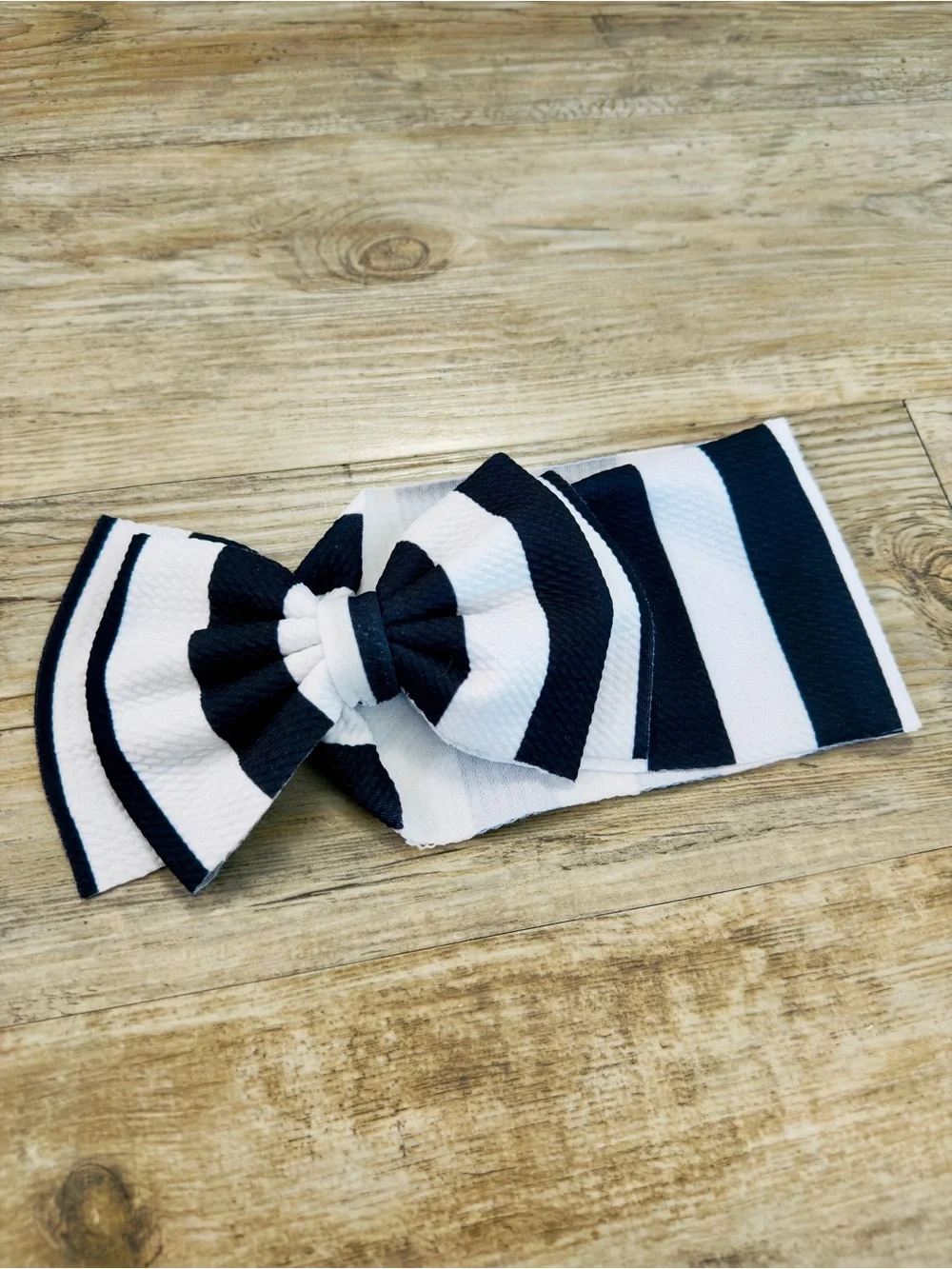 Big Bow Headband Baby Girl 0-3M Black White Striped Bullet Fabric